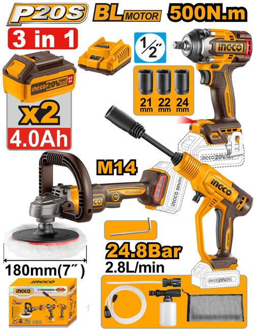Ingco 20V Cordless 3 Pcs Combo Kit | COSLI250184 Ingco